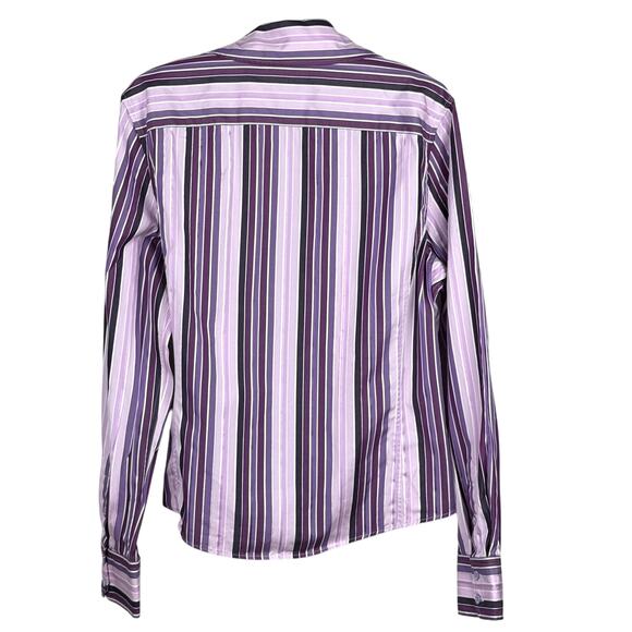 Faconnable Women's Striped Button Up Long Sleeved Shirt Size L Purple Cotton - Picture 2 of 8